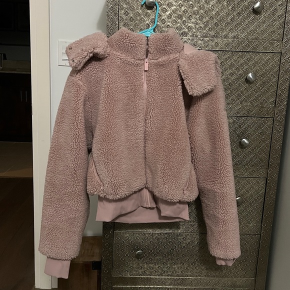 Alo Yoga Sherpa Cropped Bomber Jacket - Dusty Rose - Picture 3 of 3